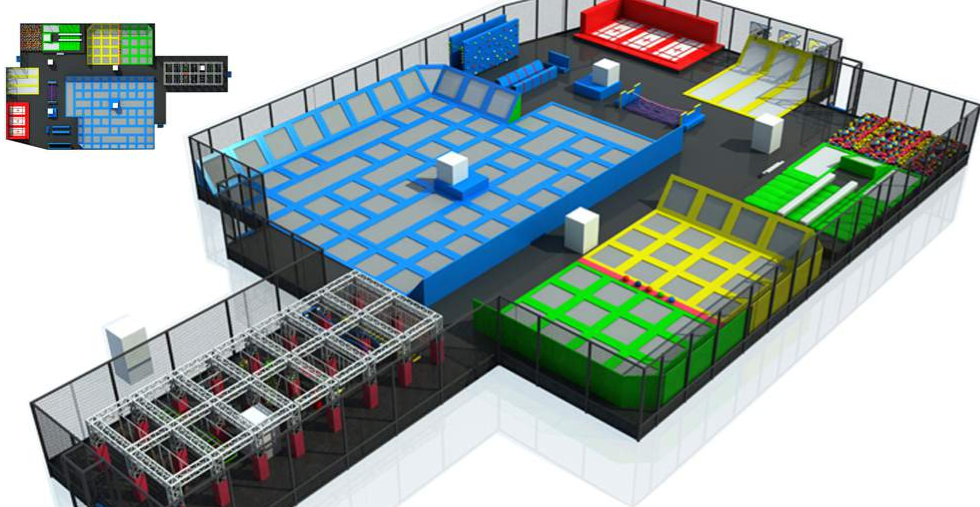 Wall trampoline indoor playground — trampolin dengan wall bounce untuk aktiviti melompat